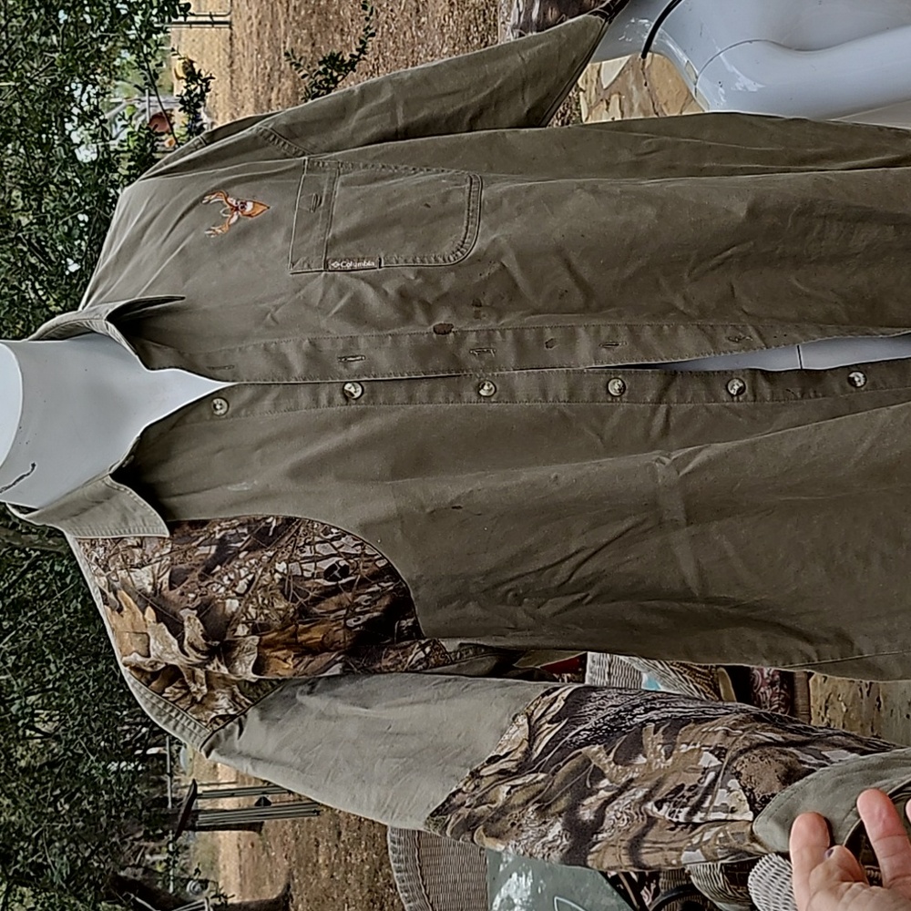 Men's COLUMBIA Brand 100% cotton khaki break-up mossy oak camo hunting shirt XL